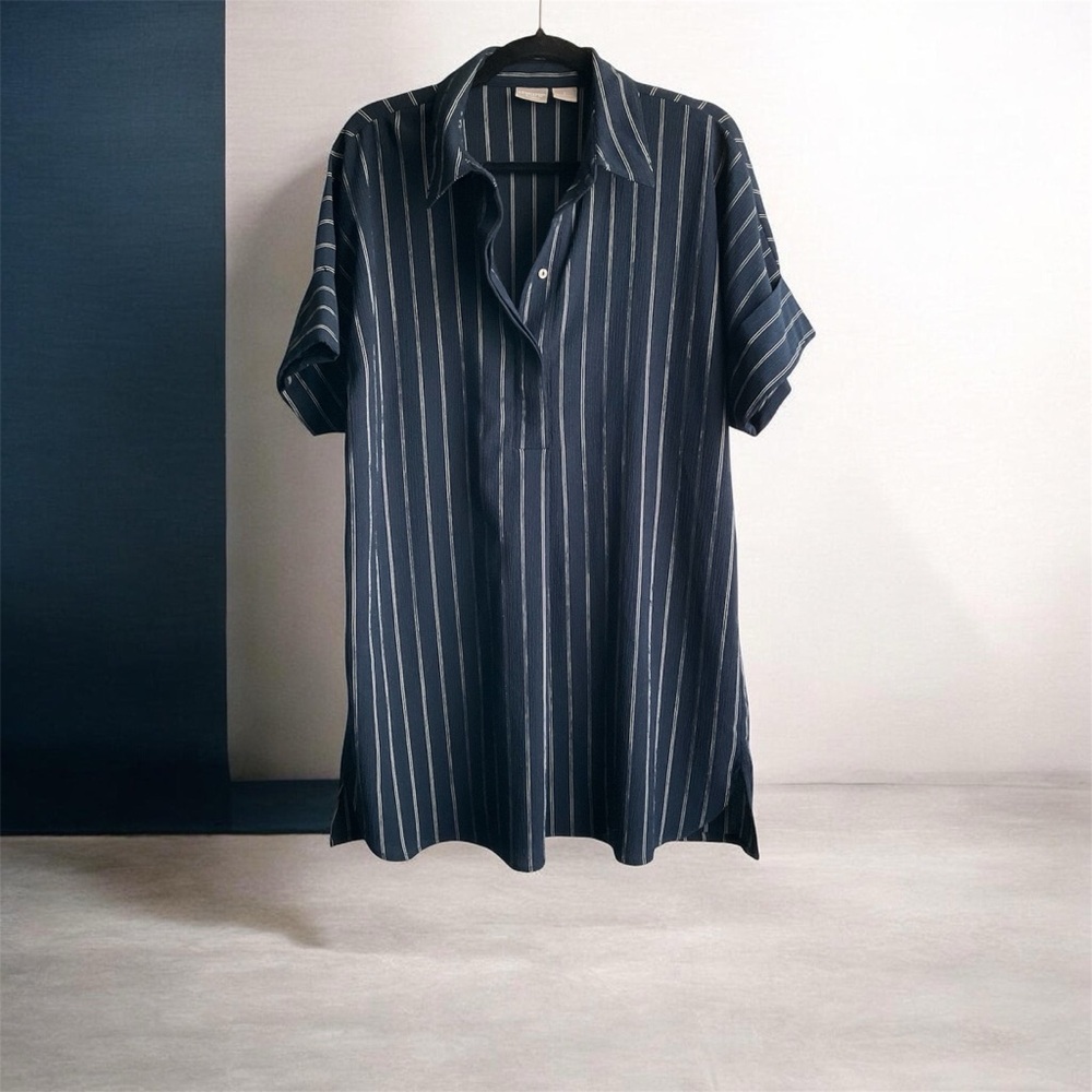 Chico's Navy and White Striped Shirt Dress